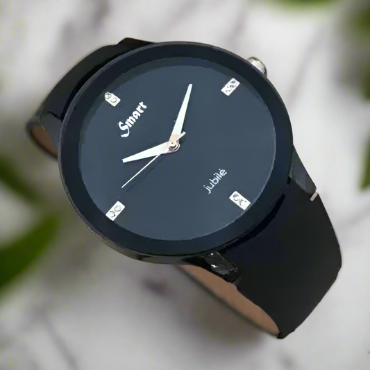 Blackish Leather Strap Watch